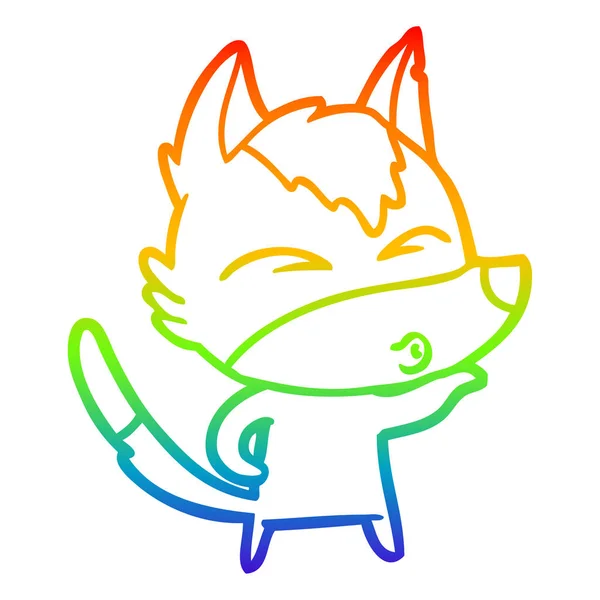 Arco iris gradiente línea dibujo dibujos animados lobo pucheros — Vector de stock