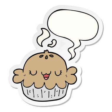 sevimli karikatür pasta ve konuşma kabarcık etiket