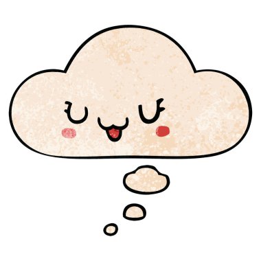 sevimli mutlu karikatür yüz ve grunge doku pat düşünce balonu