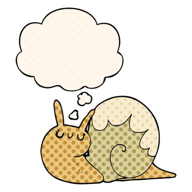 sevimli karikatür salyangoz ve çizgi roman tarzında düşünce balonu