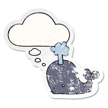 karikatür balina ve sıkıntılı yıpranmış etiket olarak kabarcık düşünce