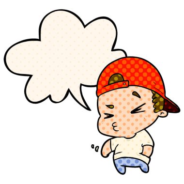 çizgi roman tarzında karikatür serin çocuk ve konuşma balonu
