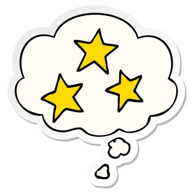 karikatür yıldız ve baskılı bir etiket olarak kabarcık düşünce