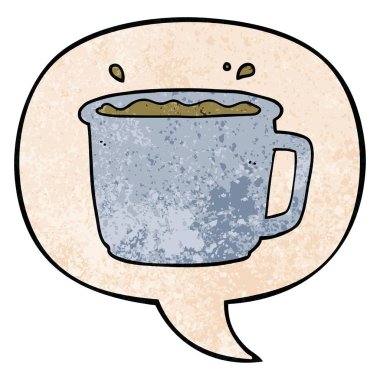 retro doku tarzıkarikatür kahve fincanı ve konuşma balonu