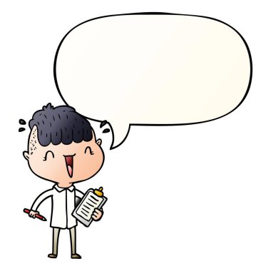 çizgi film mutlu çocuk şaşırttı ve düzgün degrade konuşma balonu