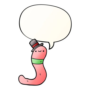 pürüzsüz degrade tarzında sevimli karikatür solucan ve konuşma balonu