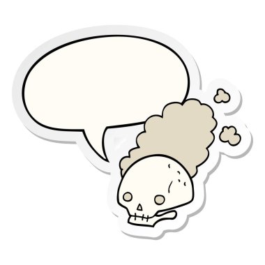 karikatür tozlu eski kafatası ve konuşma kabarcık etiket