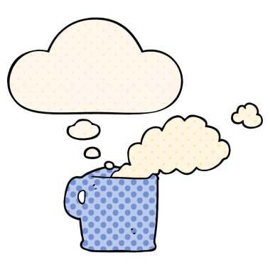 çizgi film sıcak kahve ve çizgi roman tarzında düşünce balonu