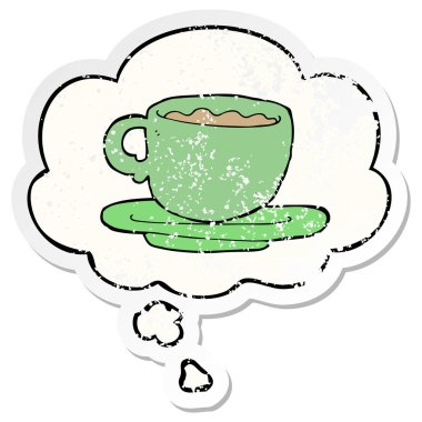 acı yıpranmış bir sopa olarak çay karikatür fincan ve düşünce balonu
