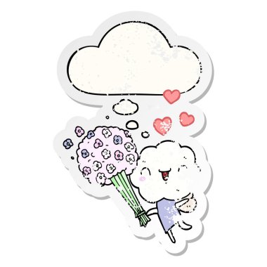 sevimli karikatür bulut kafa yaratık ve bir distres olarak kabarcık düşünce