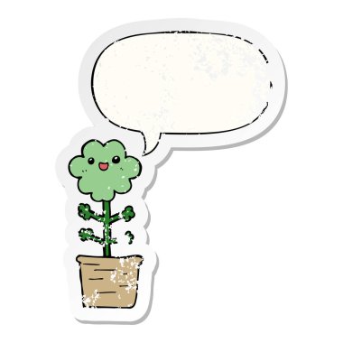 karikatür çiçek ve konuşma balonu sıkıntılı etiket