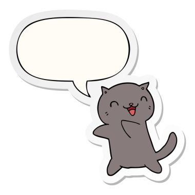 karikatür kedi ve konuşma kabarcık etiket