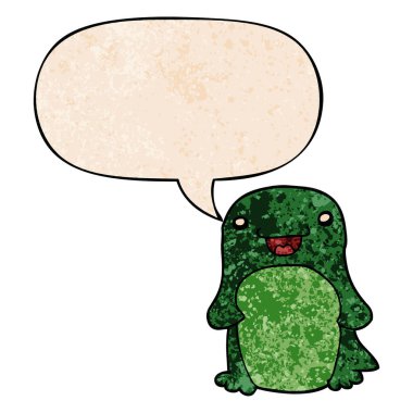 retro doku tarzında karikatür penguen ve konuşma balonu