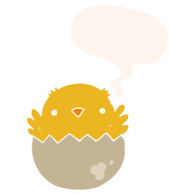 retro tarzında yumurta ve konuşma balonu yumurtadan karikatür civciv