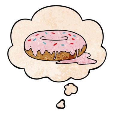 grunge doku desen tarzı karikatür donut ve düşünce balonu