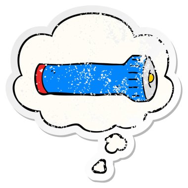 karikatür meşale ve sıkıntılı yıpranmış etiket olarak kabarcık düşünce