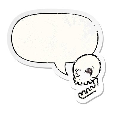 gülen kafatası karikatür ve konuşma balonu sıkıntılı etiket