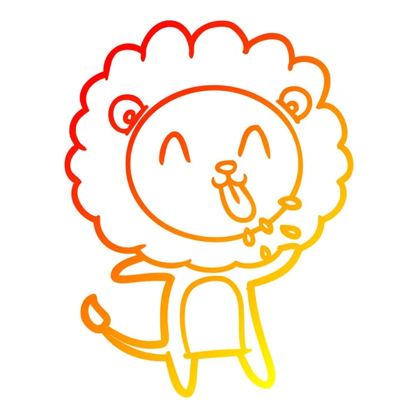 Warm gradient line drawing happy cartoon lion — Stock Vector