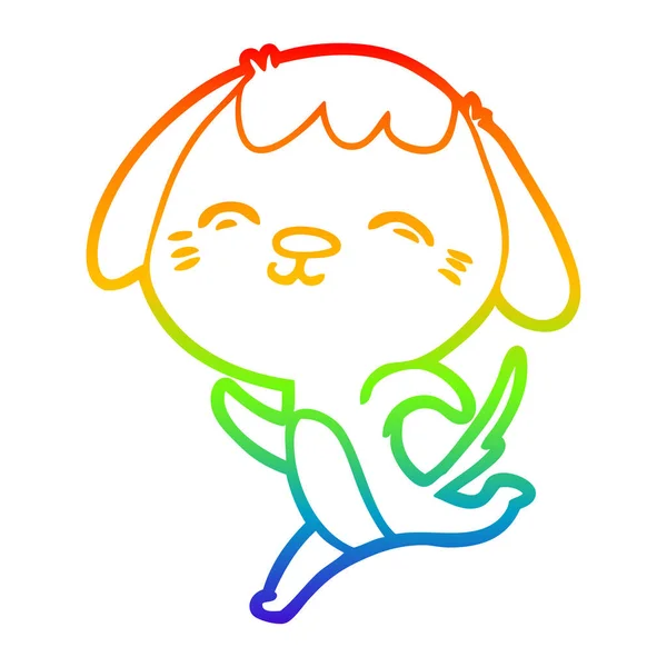 Regenbogen-Gradienten-Linie zeichnet glücklichen Cartoon-Hund — Stockvektor