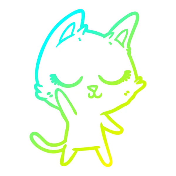 Linha gradiente frio desenho calma desenho animado gato — Vetor de Stock