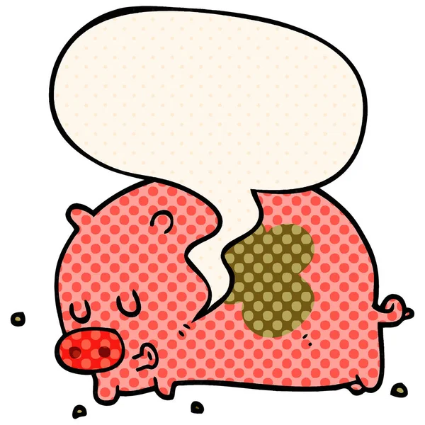 Nettes Cartoon-Schwein und Sprechblase im Comic-Stil — Stockvektor