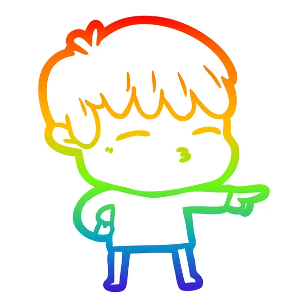 Rainbow gradient ligne dessin dessin animé garçon curieux — Image vectorielle
