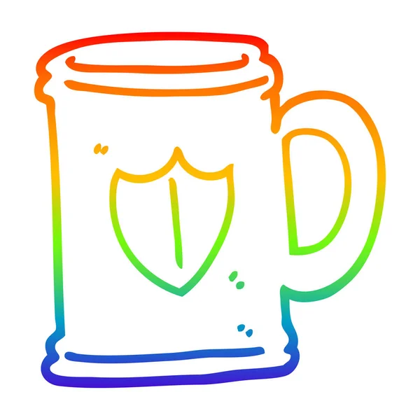 Rainbow gradient line drawing cartoon tankard — Stock Vector