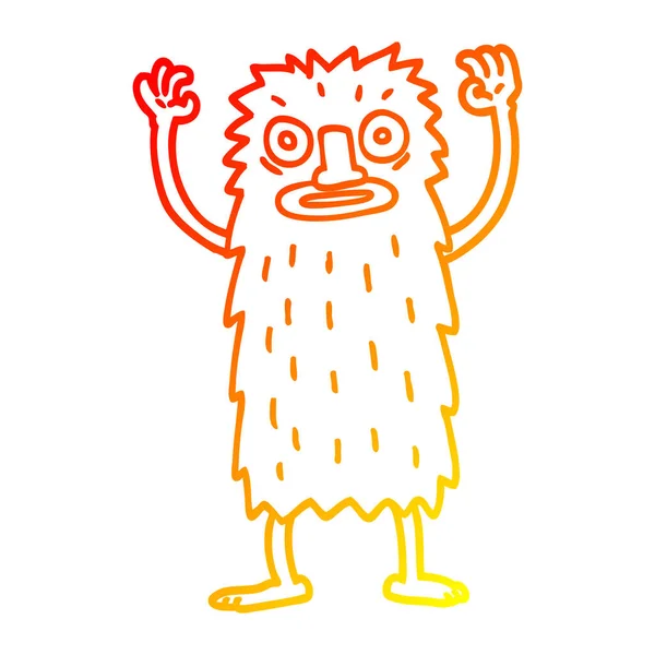 Warme gradiënt lijntekening cartoon Bigfoot schepsel — Stockvector