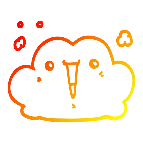 Línea de gradiente caliente dibujo linda nube de dibujos animados — Vector de stock