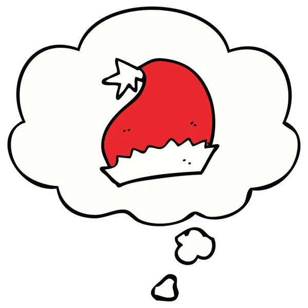 Cartone animato cappello di Santa e bolla di pensiero — Vettoriale Stock