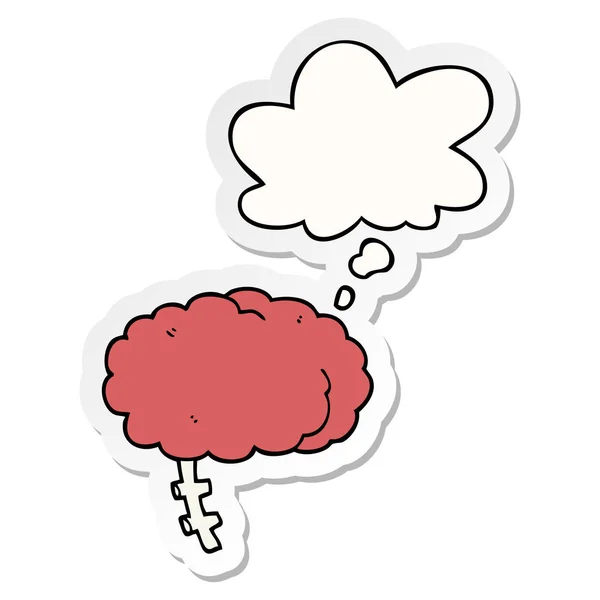 Otak kartun dan pikiran gelembung sebagai stiker dicetak - Stok Vektor