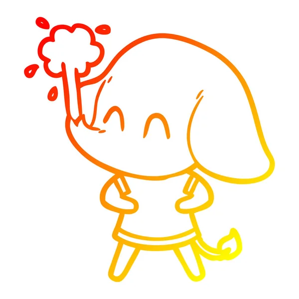 Gradient chaud ligne dessin mignon dessin animé éléphant spouting eau — Image vectorielle