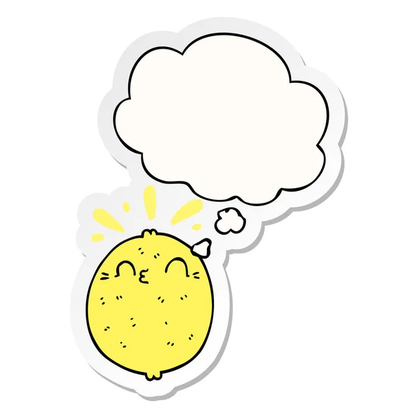 Cute cartoon lemon and thought bubble as a printed sticker — Stock Vector