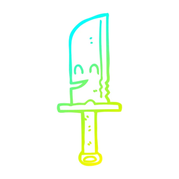 Línea de gradiente frío dibujo cuchillo de dibujos animados — Vector de stock