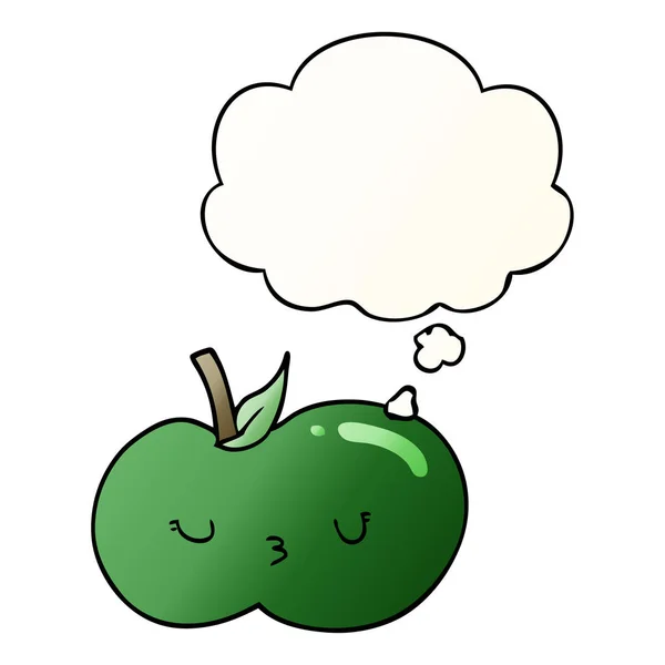 Tecknad söt äpple och tänkte bubbla i slät gradient stil — Stock vektor