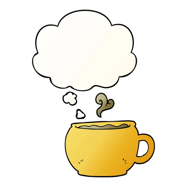 Чашка кофе мультфильма и мыслепузырь в гладком градиентном стиле — стоковый вектор