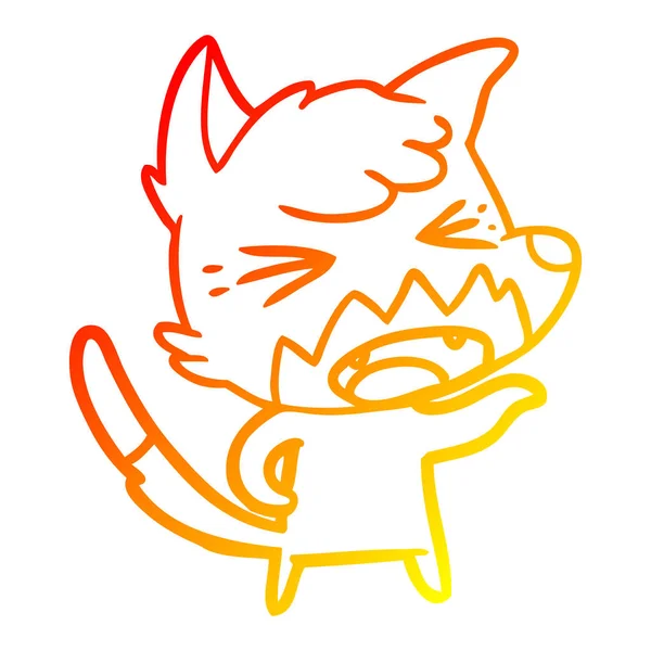 Warm gradient line drawing angry cartoon fox — Stock Vector
