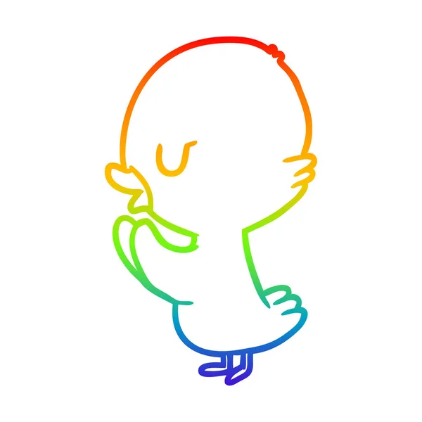 Rainbow gradient line drawing cute duckling — Stock Vector