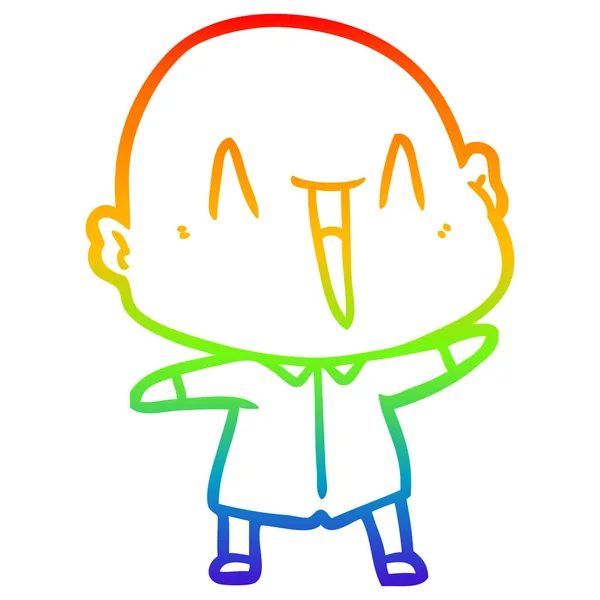 Regenboog gradiënt lijntekening gelukkig cartoon kale man — Stockvector