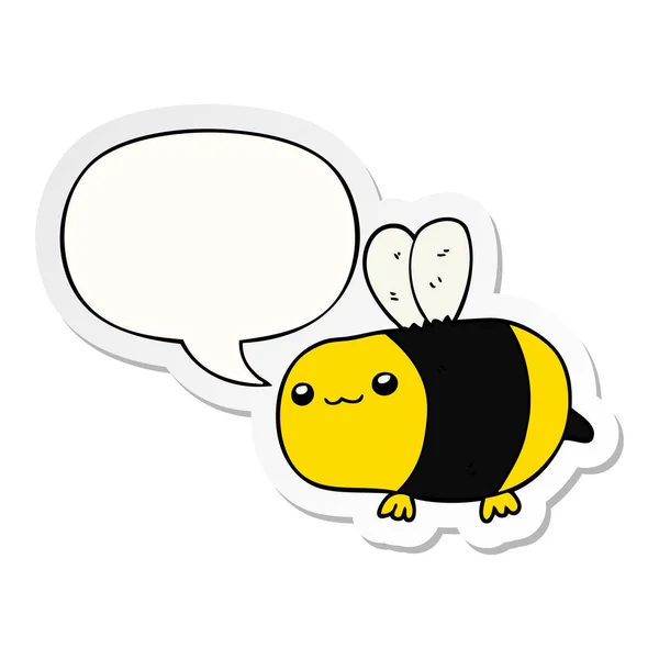 Cartoon bee and speech bubble sticker — Stock Vector