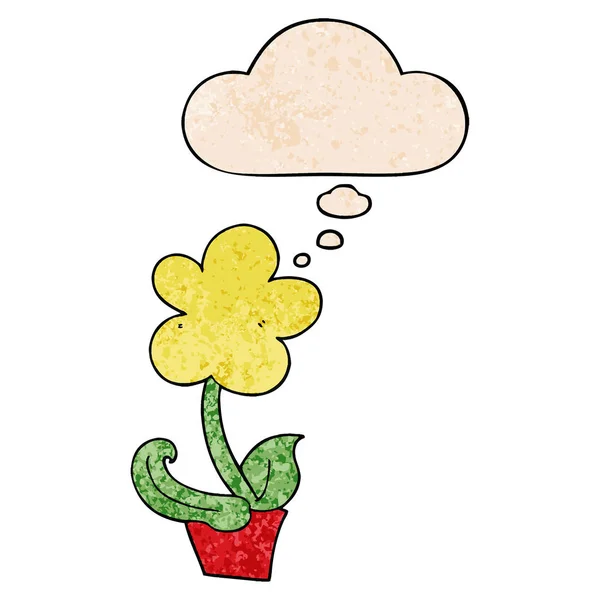 Fleur de dessin animé mignon et bulle de pensée dans le motif de texture grunge — Image vectorielle