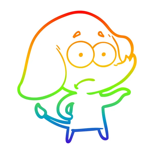 Regenboog gradiënt lijntekening cartoon onzeker olifant — Stockvector