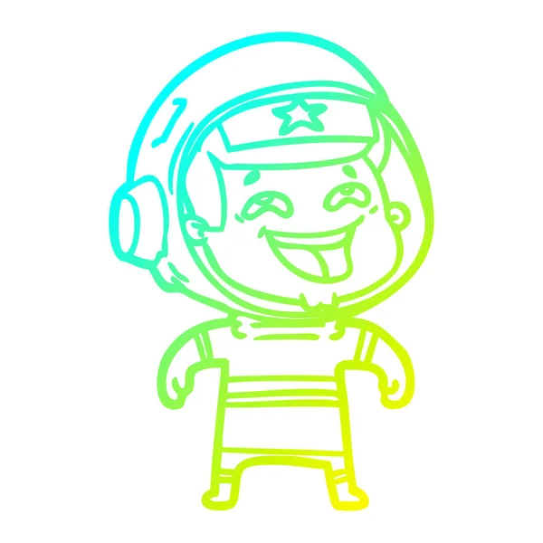 Línea de gradiente frío dibujo dibujos animados riendo astronauta — Vector de stock