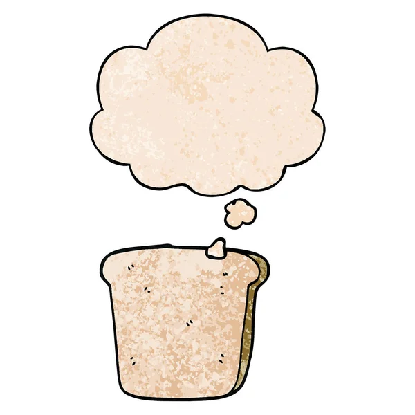 Kreslený krajíc chleba a myšlenková bublina v grungeové hlíně — Stockový vektor