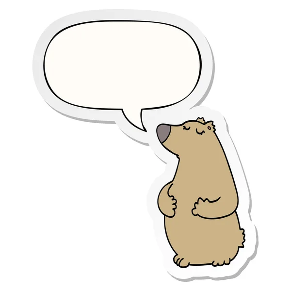 Κινούμενα σχέδια αρκούδα και ομιλία αυτοκόλλητο φούσκα — Διανυσματικό Αρχείο