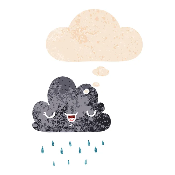 Cartoon Storm wolk en dacht bubble in retro getextureerde stijl — Stockvector
