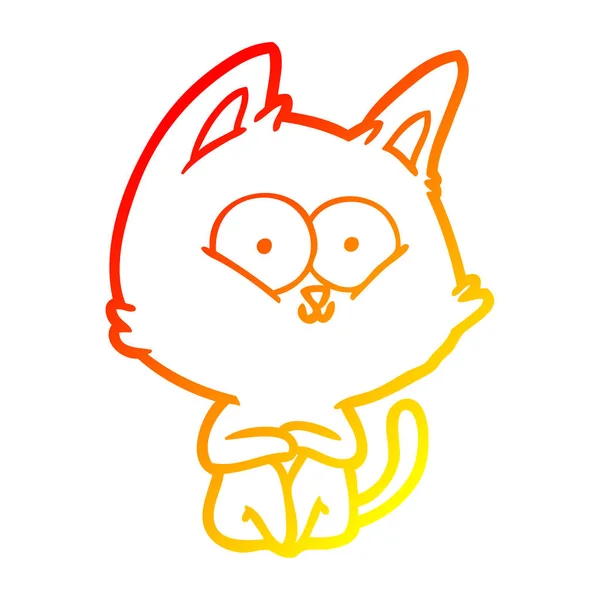 Línea de gradiente caliente dibujo dibujos animados gato — Vector de stock