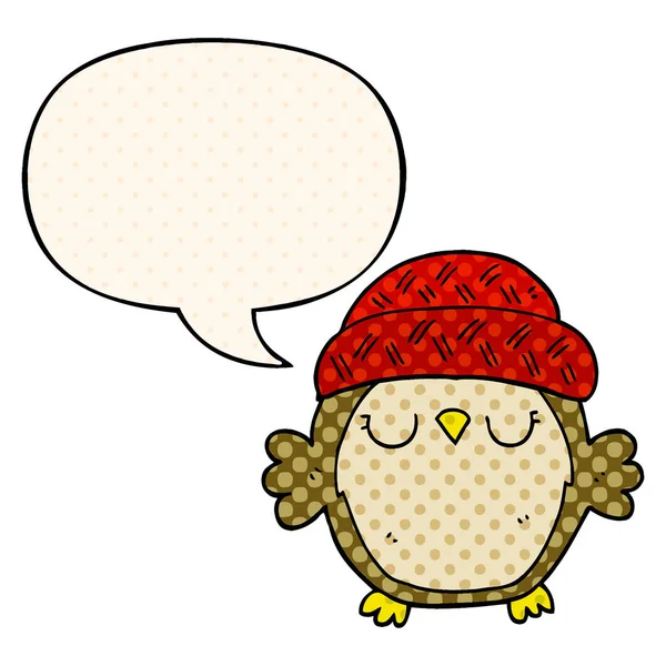 çizgi roman tarzında şapka ve konuşma balonu sevimli karikatür baykuş