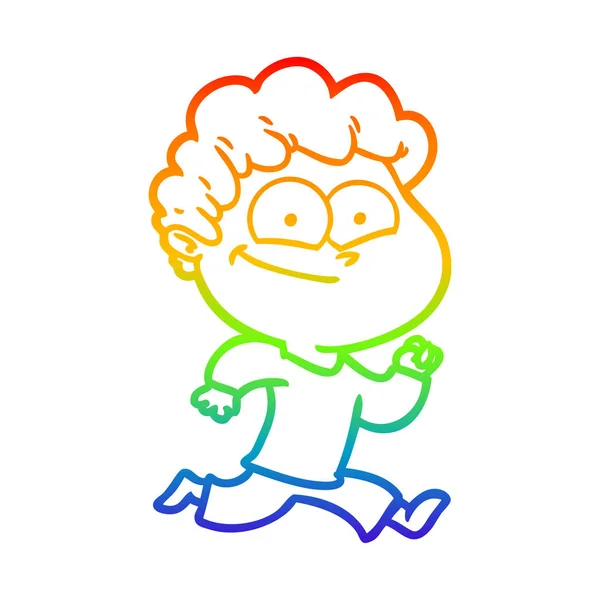 Regenboog gradiënt lijntekening cartoon gelukkig man — Stockvector