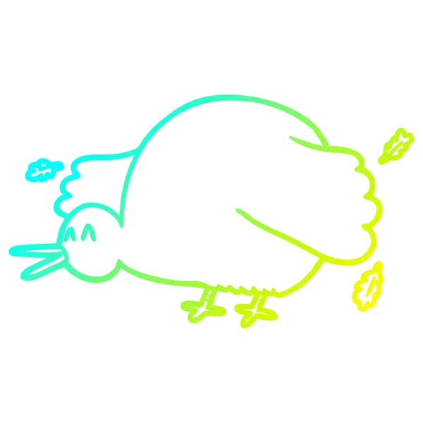 Línea de gradiente frío dibujo dibujos animados kiwi aves aleteo alas — Vector de stock
